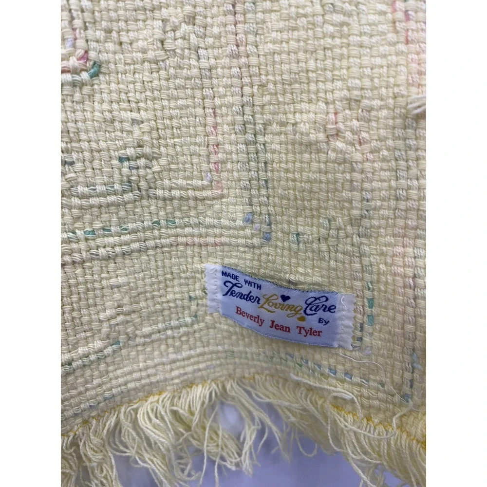 Vintage Baby Blanket Hand Woven Butter Yellow Pastel Fringed 33
